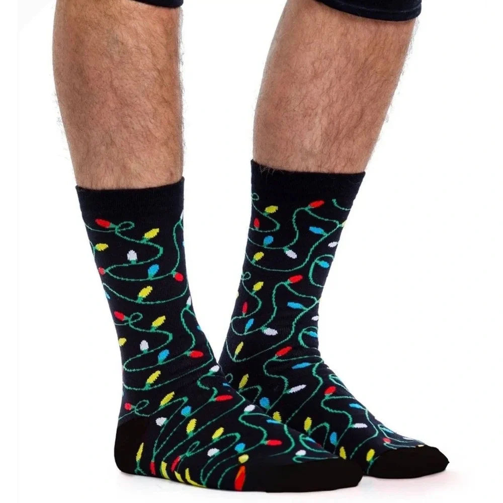 Tipsy Elves Mens String of Lights Christmas Socks Black Holiday Crew